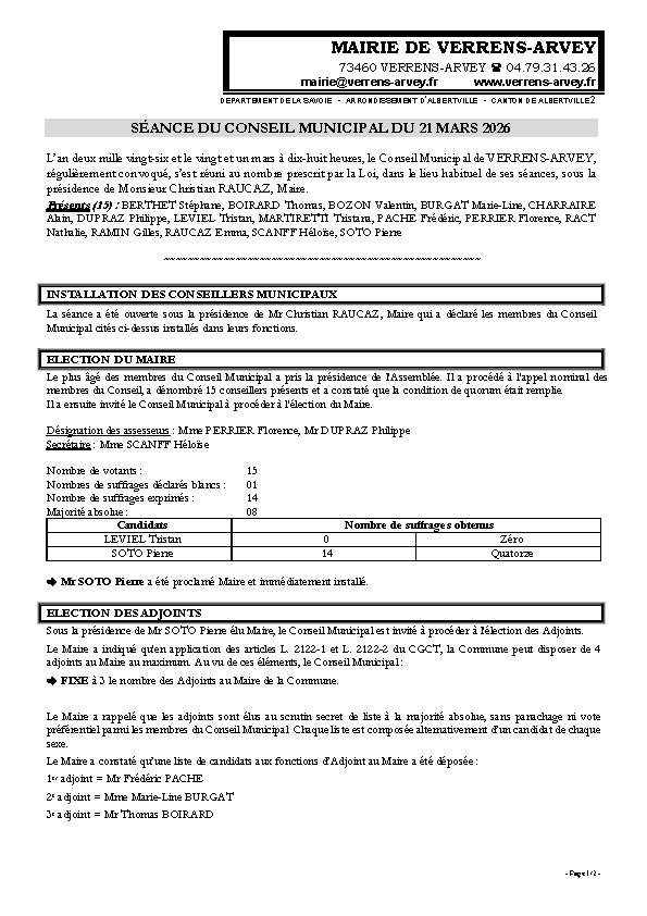 21 mars 2026 (Election Maire Adjoints)